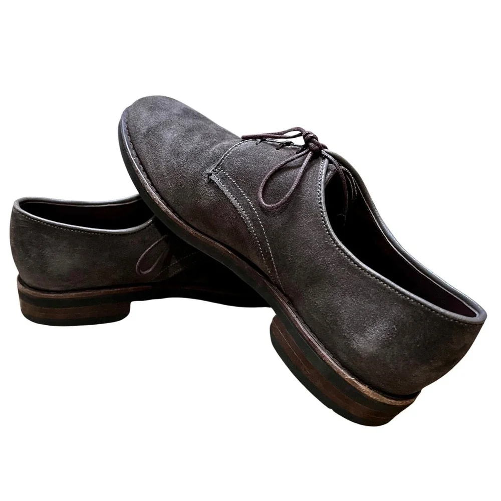 Allen Edmonds Nomad Derby‎ Shoes Mens 9.5 D Grey Suede Plain Toe Blucher Preppy